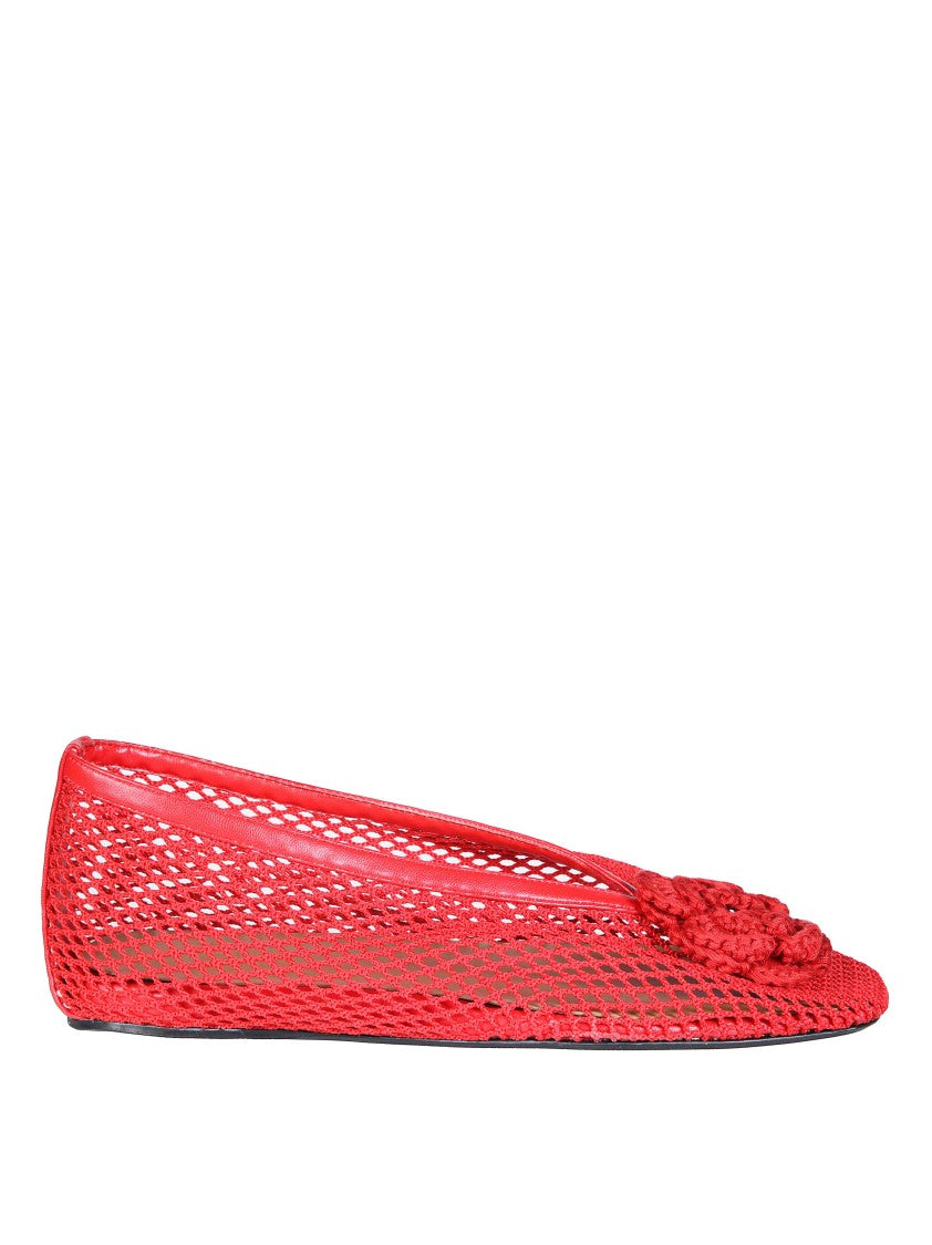 Ganni Red Jenny Ballerina Flower Mesh Flats