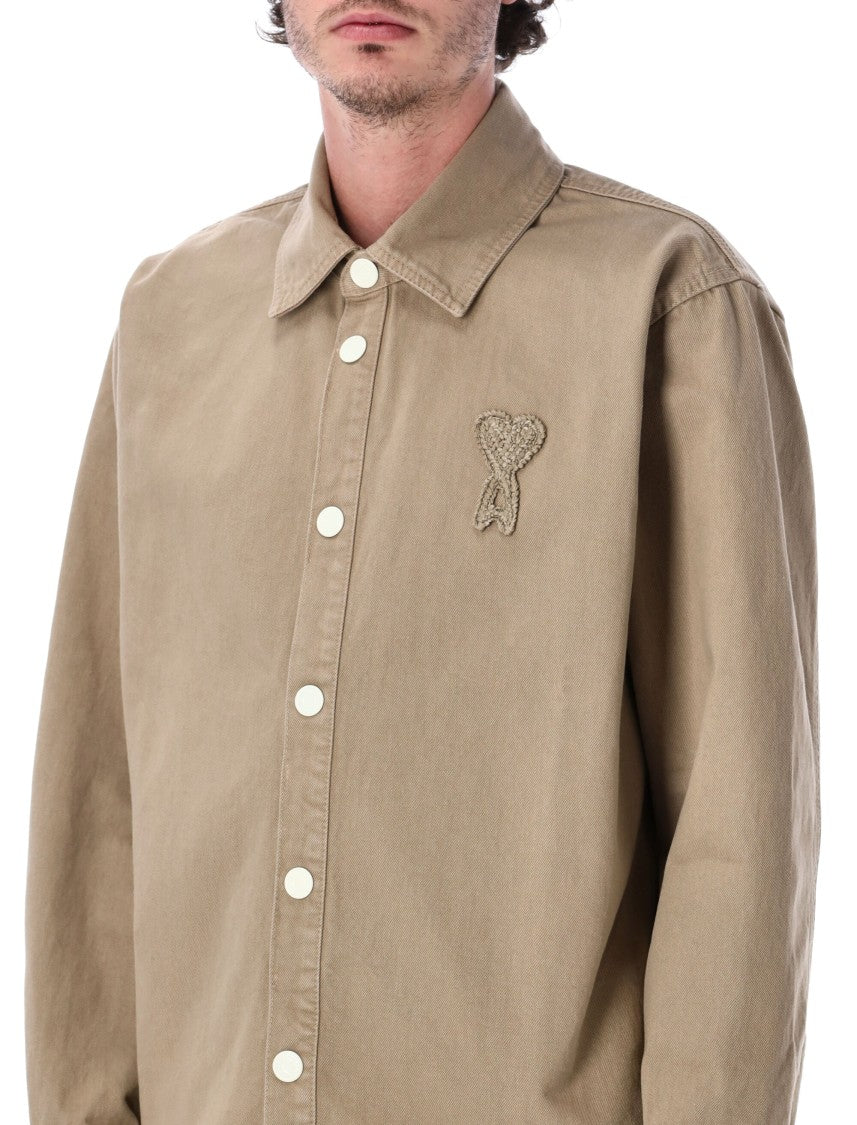 Ami Paris Relaxed Fit Denim Curved Hem Overshirt