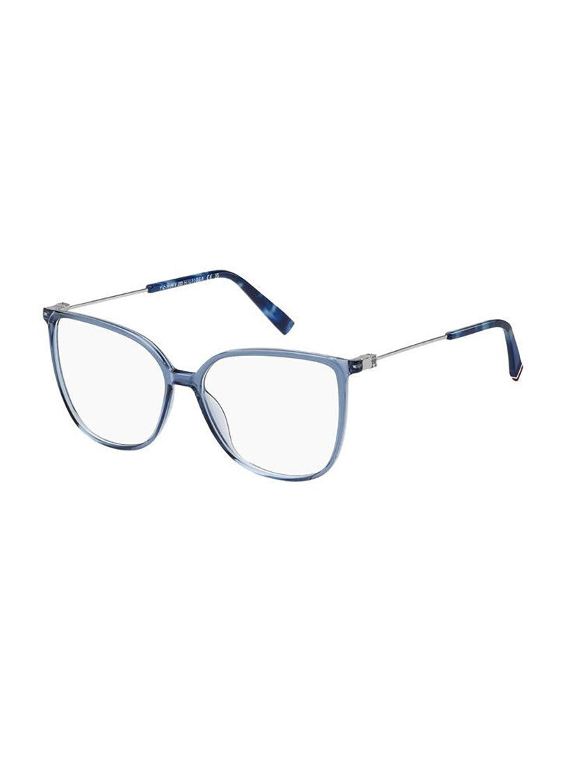 Tommy Hilfiger Translucent Blue Rectangular Sunglasses With Metallic Temples