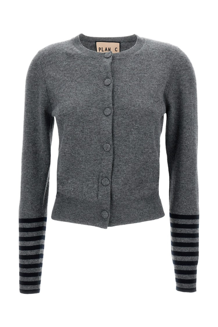 Plan C Ribbed Grey Wool Cardigan