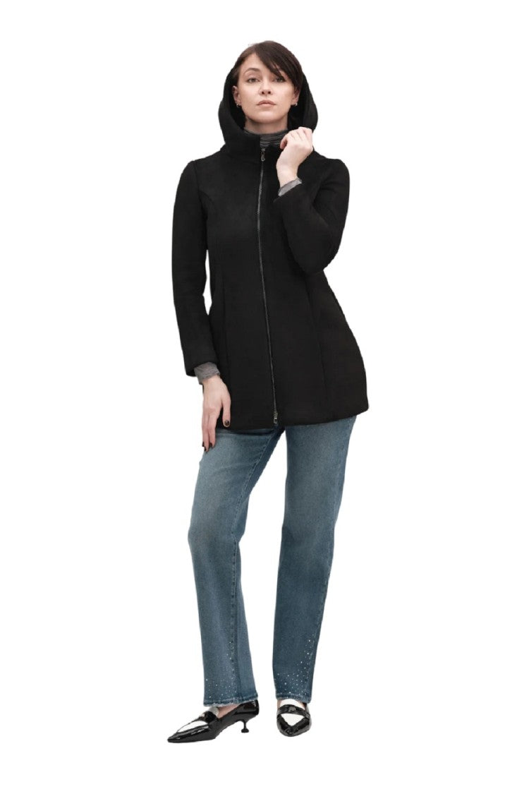 White Wise Black Zip-Up Suede Coat