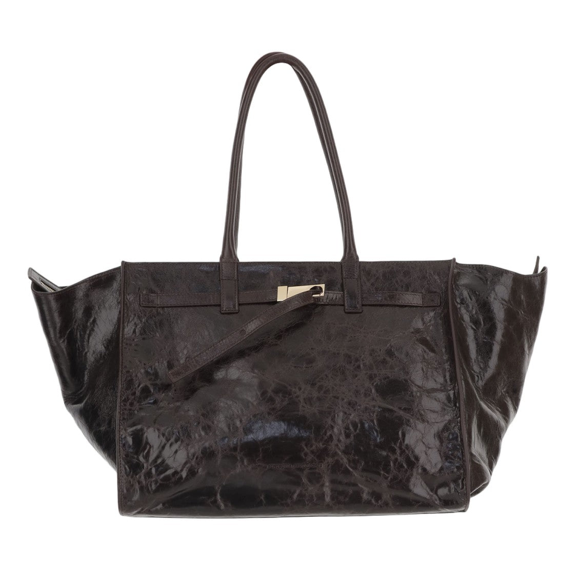Benedetta Bruzziches Sculpted Dark Brown Leather Bag With Metal Accents