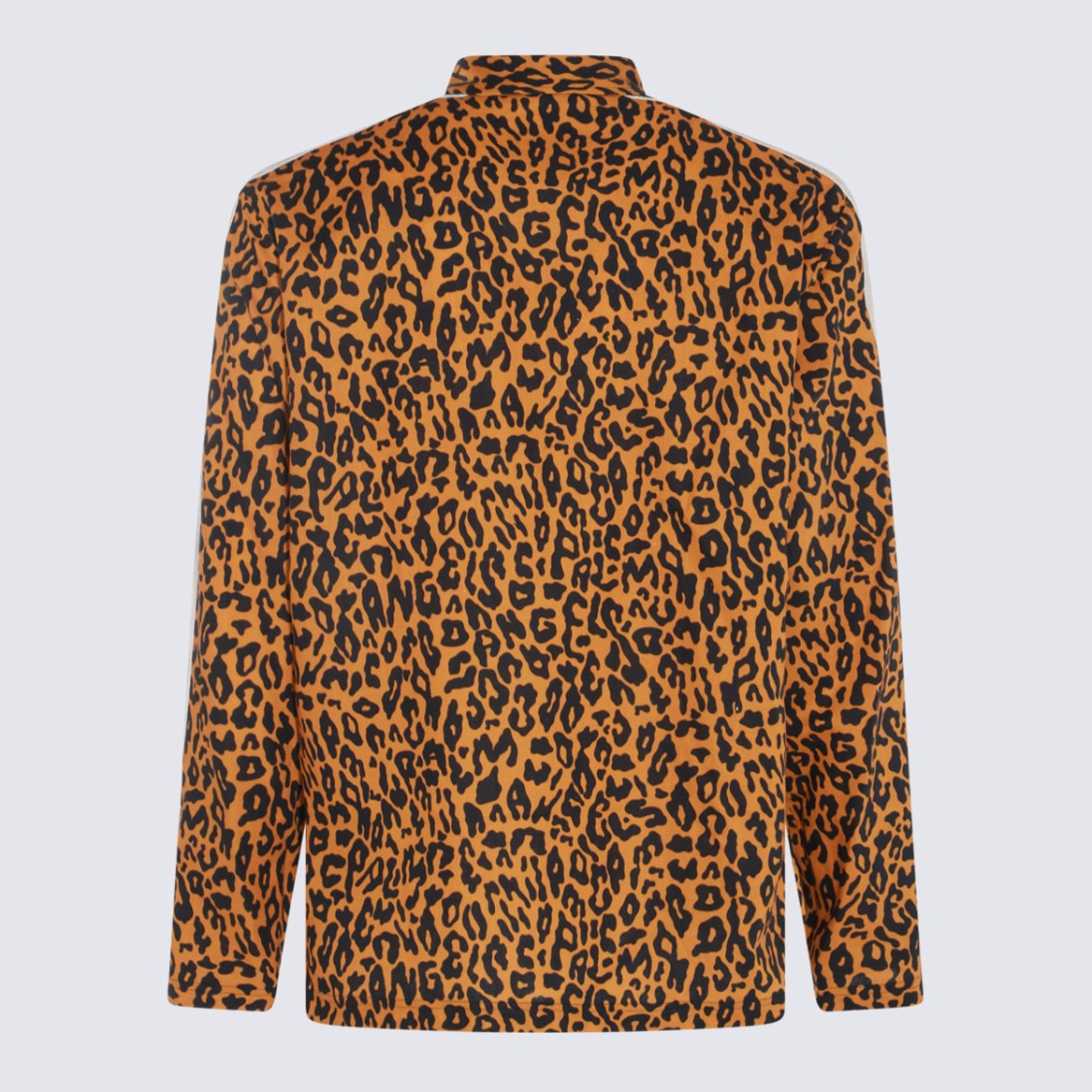 Palm Angels Leopard Print Casual Shirt With Striped Sleeves