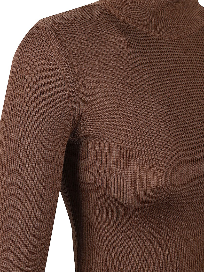 Max Mara Fitted Ribbed Knit Top With High Neckline
