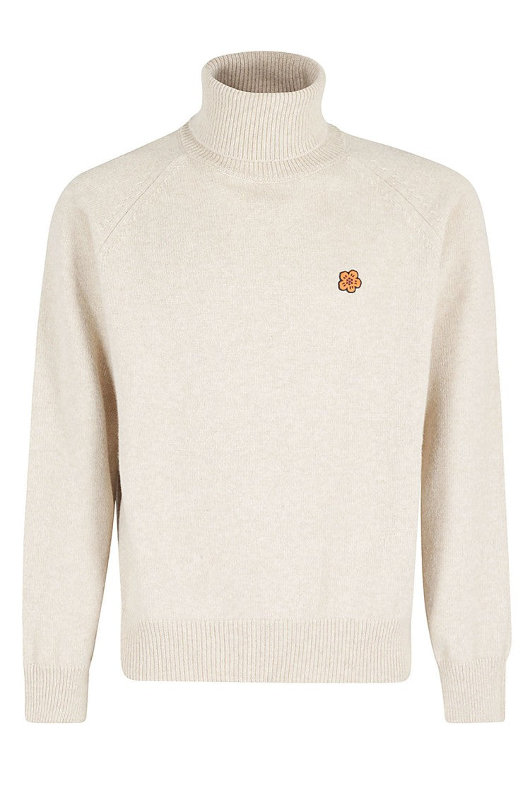 Kenzo Boke Flower Embroidered Turtleneck Sweater In Merino Wool