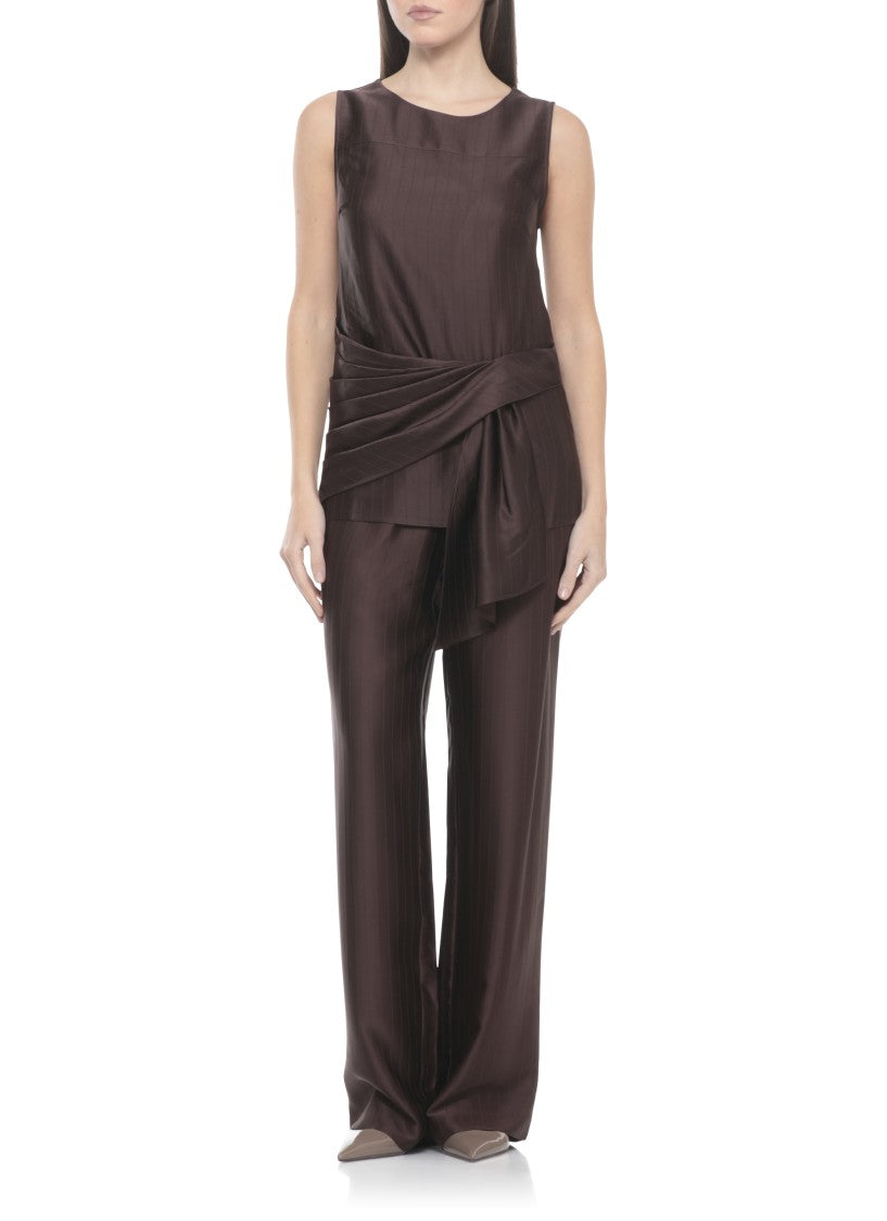 Loulou De Saison Relaxed Fit Brown Viscose Pants With Striped Pattern