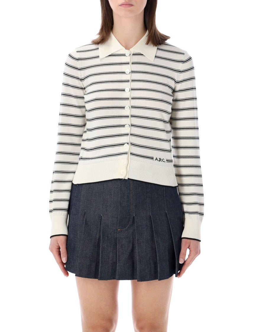 A.P.C. Striped Intarsia Logo Cardigan Sweater