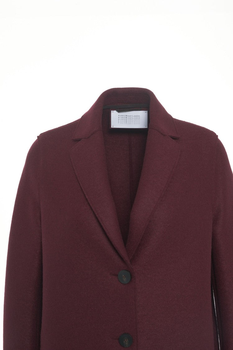 Harris Wharf London Burgundy Virgin Wool Long Coat With Classic Collar And Flap Pockets