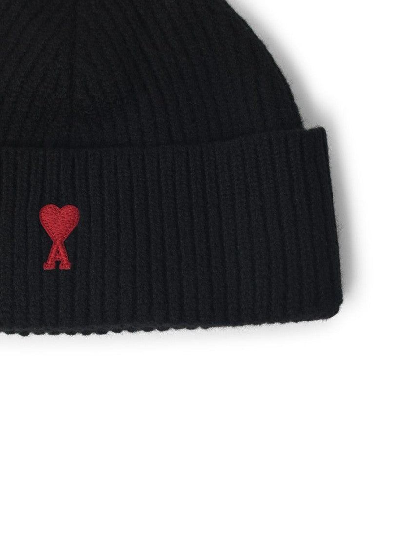 Ami Paris 'Ami De Cœur' Black Cotton Beanie
