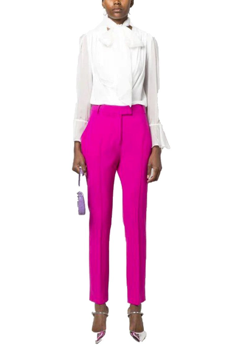 Pinko White Viscose Tie-Neck Blouse