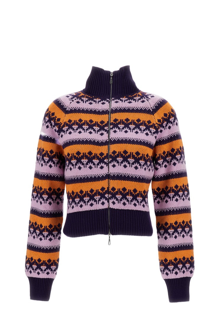 Rabanne Multicolor Wool-Blend Jacquard Cropped Zip-Through Knit