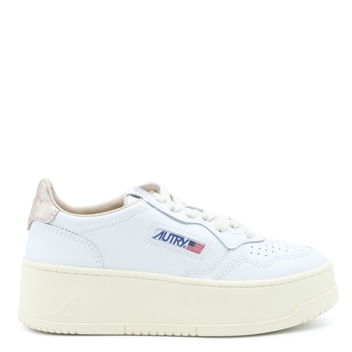 Autry White Leather Sneakers With Light Gold Accents