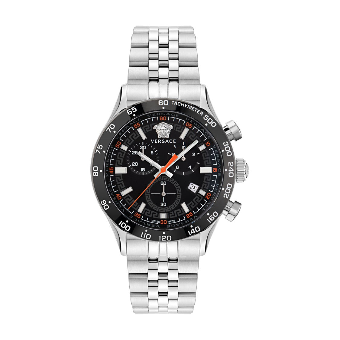 Versace Hellenyium Chrono Swiss Quartz Chronograph Watch In Steel