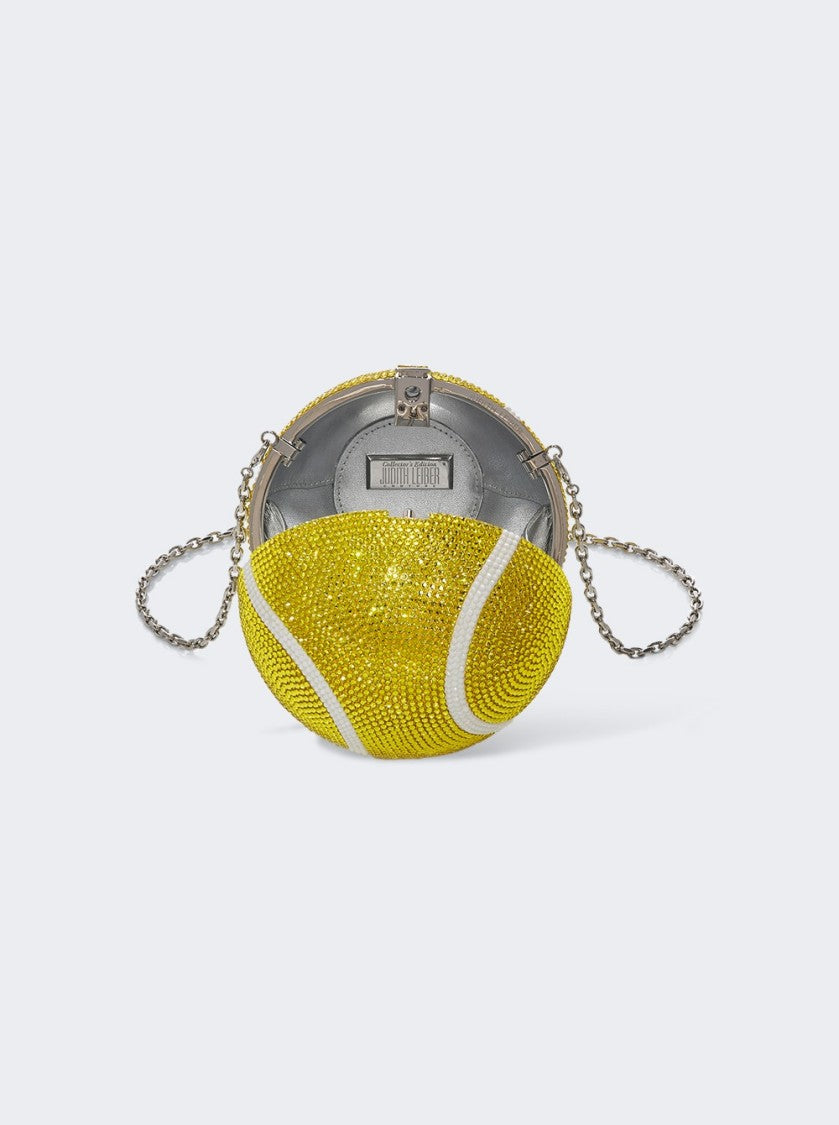 Judith Leiber Tennis Ball Clutch Yellow And White Crystal