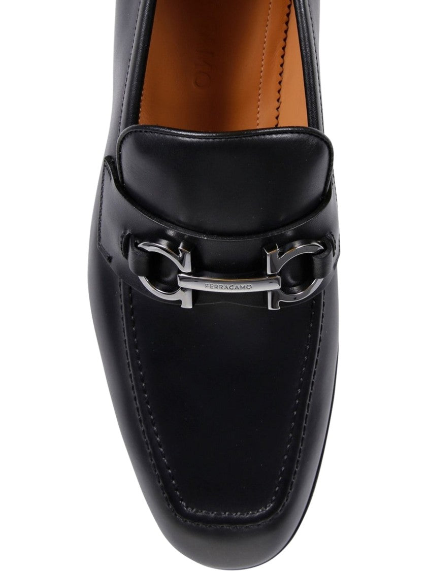 Ferragamo Black Silver Bit Detail Leather Foster Loafers