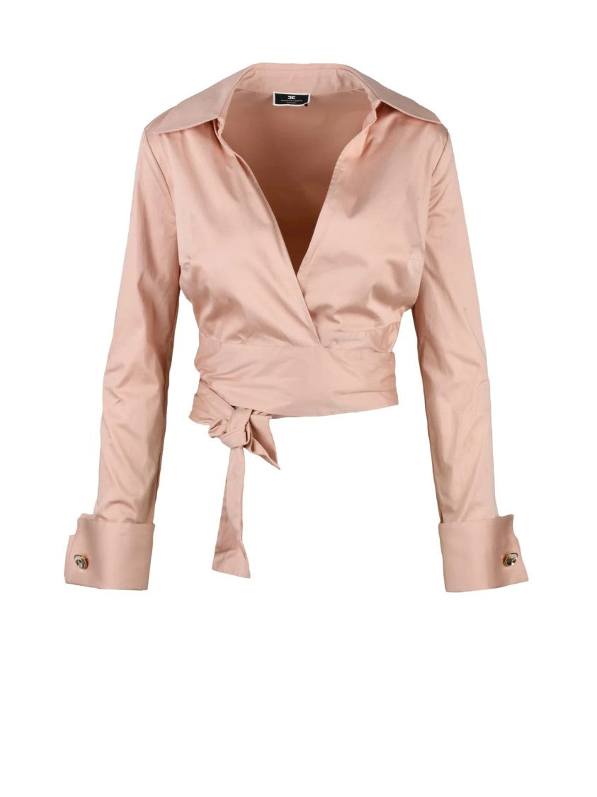 Elisabetta Franchi Old Rose Cotton Elastane Cropped Crossover Shirt
