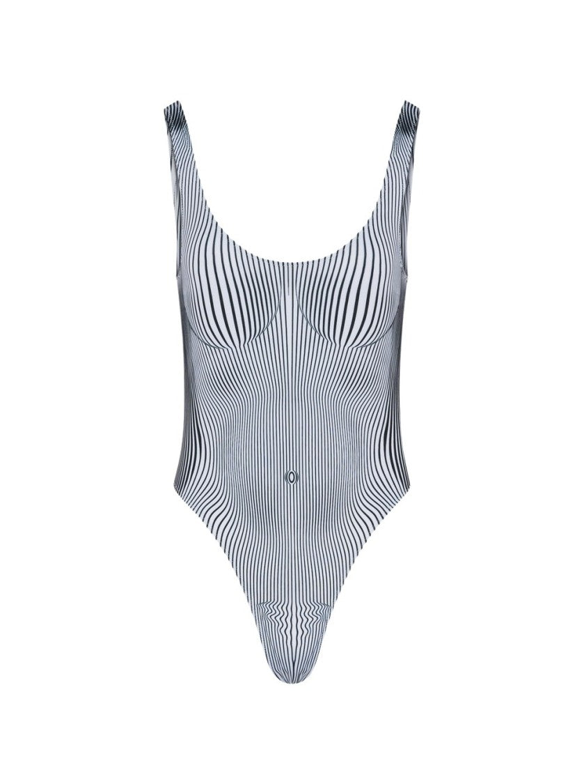 Jean Paul Gaultier Pinstripe Body Morphing Swimsuit White And Black