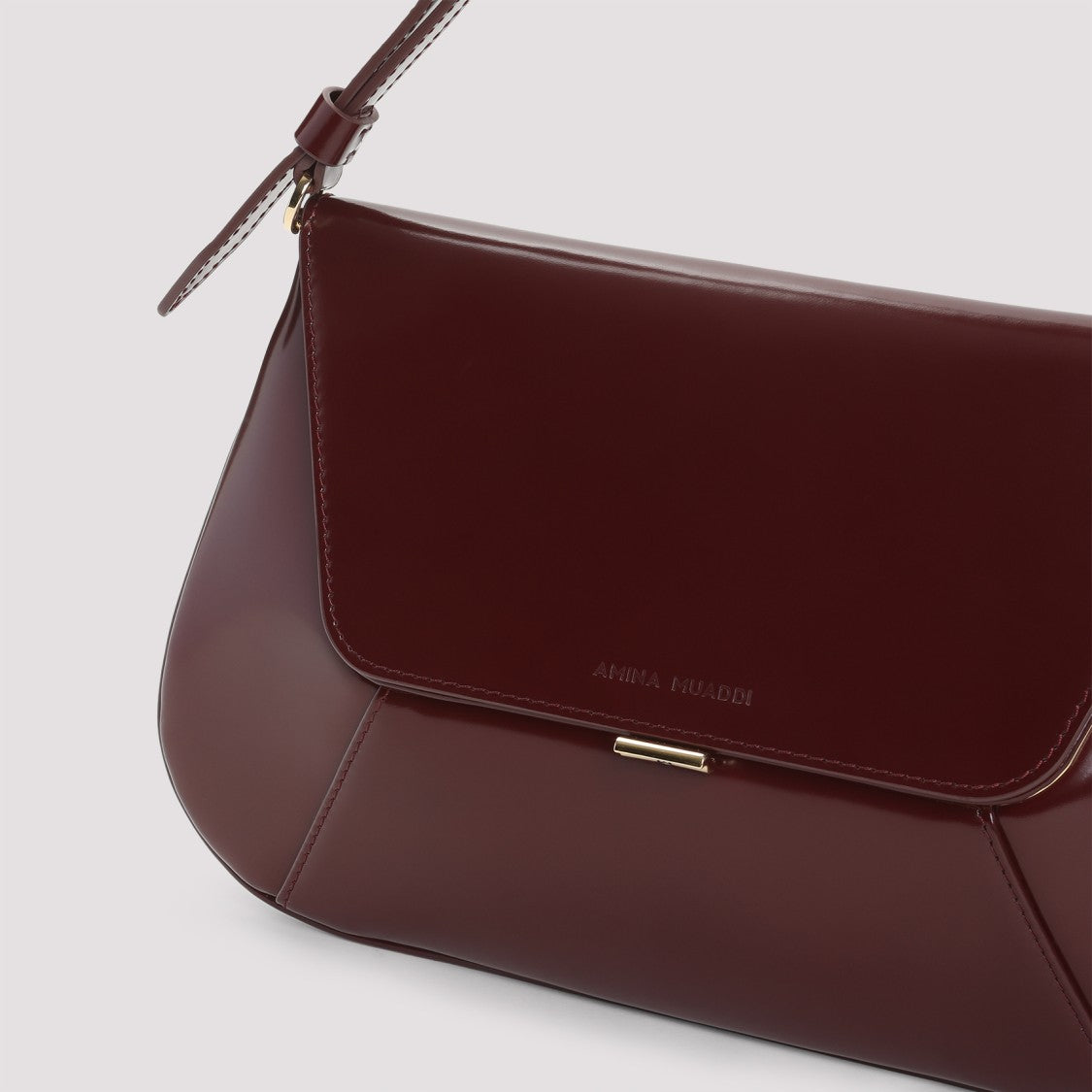 Amina Muaddi Wine Brushed Leather Shoulder Bag