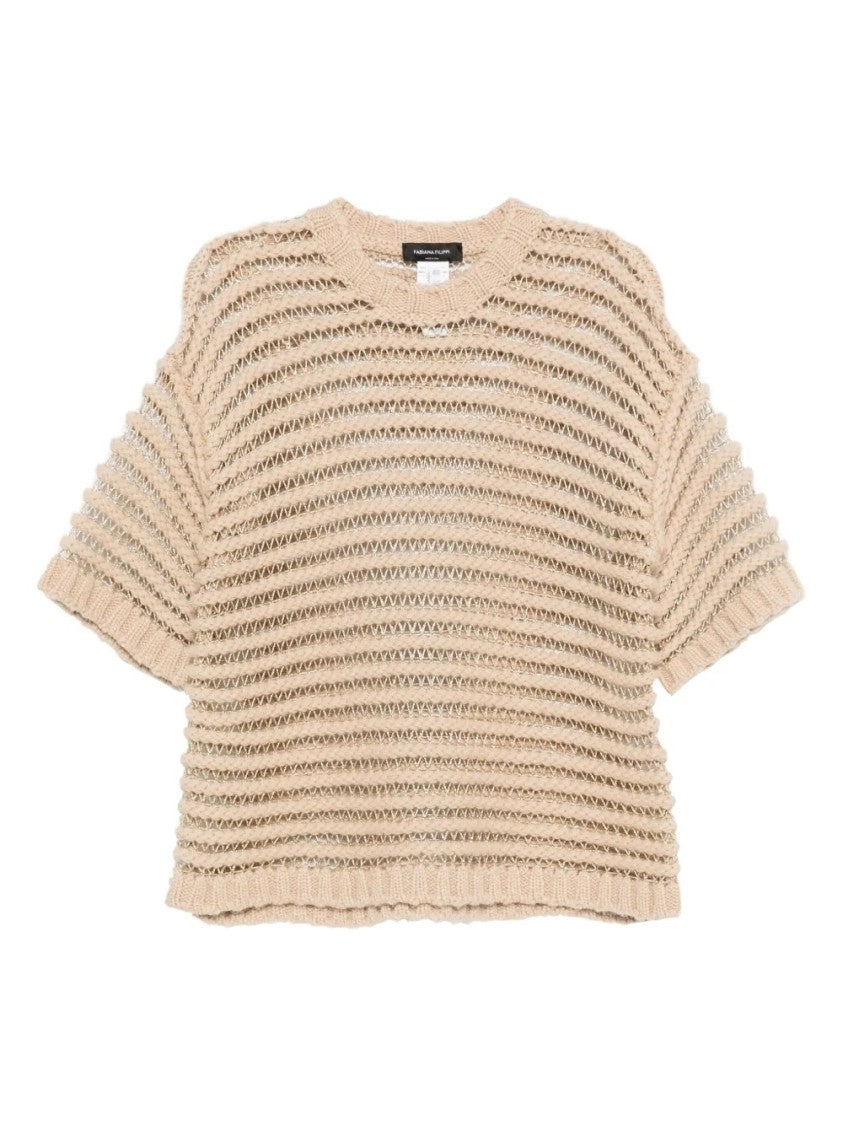 Fabiana Filippi Loose Boxy Knit Top With Horizontal Open-Knit Stripes