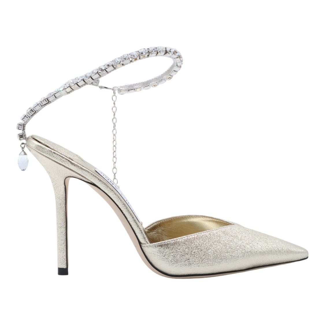 Jimmy Choo Pointed Toe High-Heeled Pumps With Rhinestone Ankle Strap
