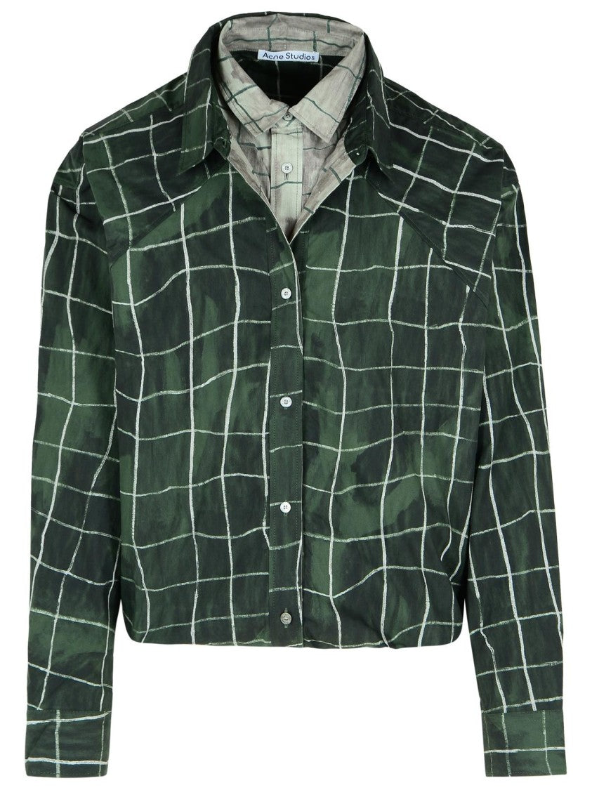 Acne Studios Green And Grey Cotton Layered Shirt