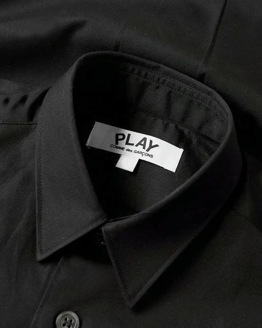 Comme Des Garçons Black Button-Up Shirt With Red Heart Patch