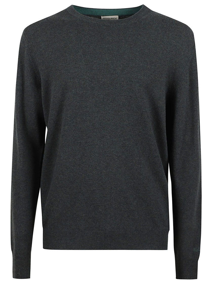 Woolrich Round Neck Wool Sweater With Ribbed Detailing