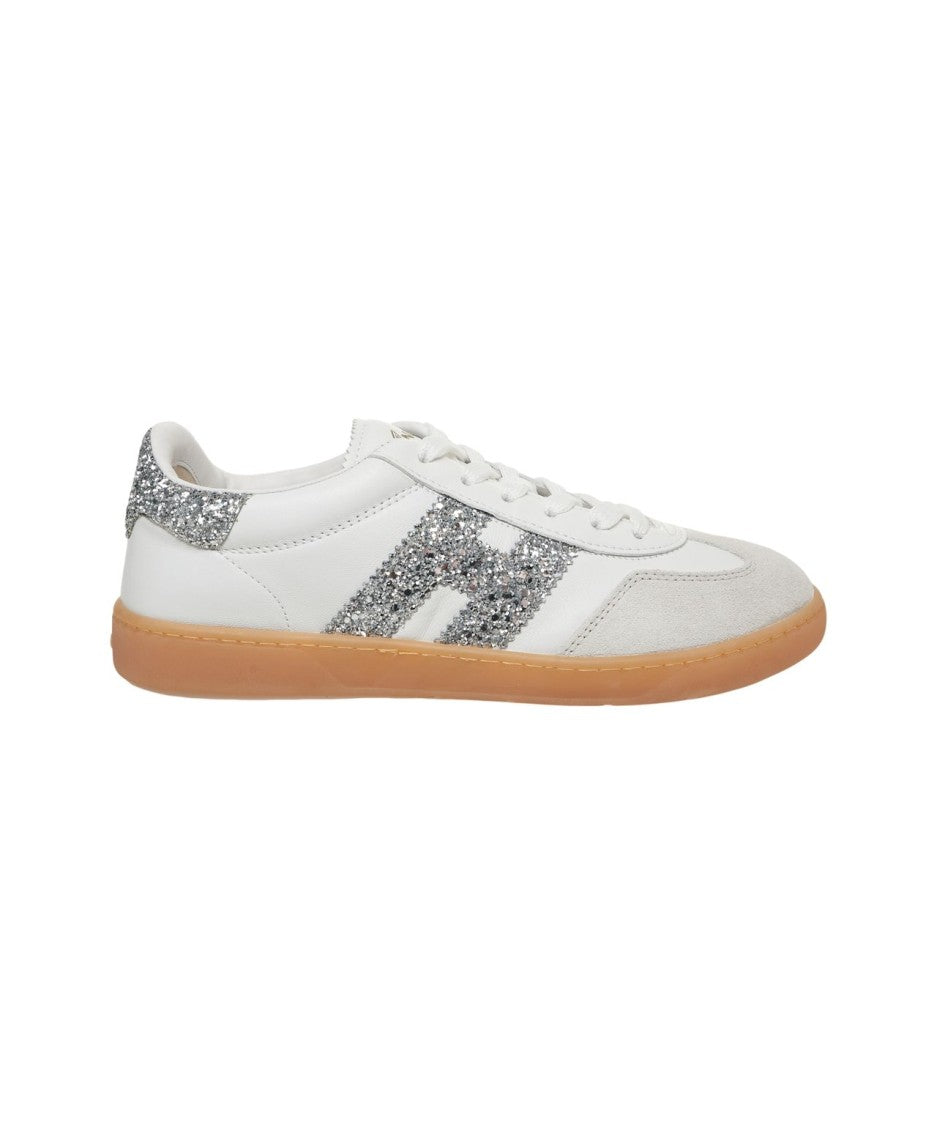 Hogan White Suede Sneakers With Glittery Logo Detail