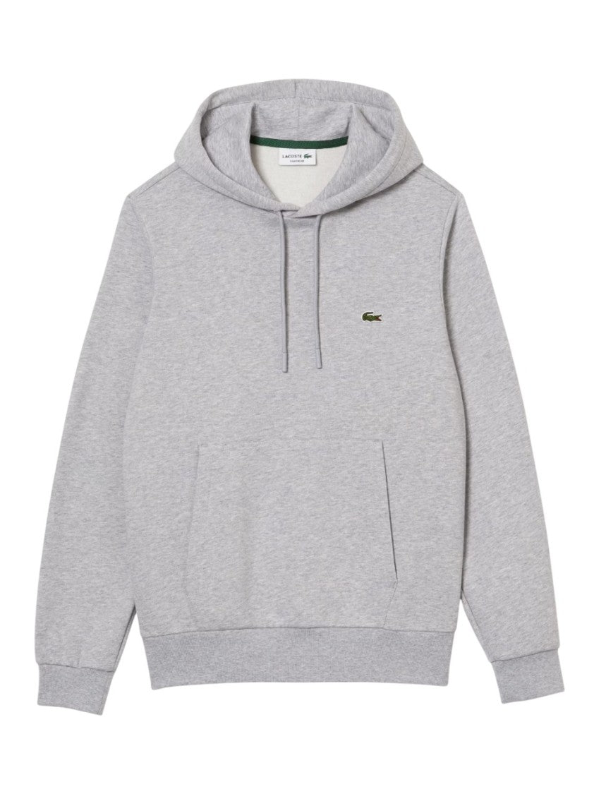 Lacoste Relaxed-Fit Heather Grey Sweatshirt With Drawstring Hood