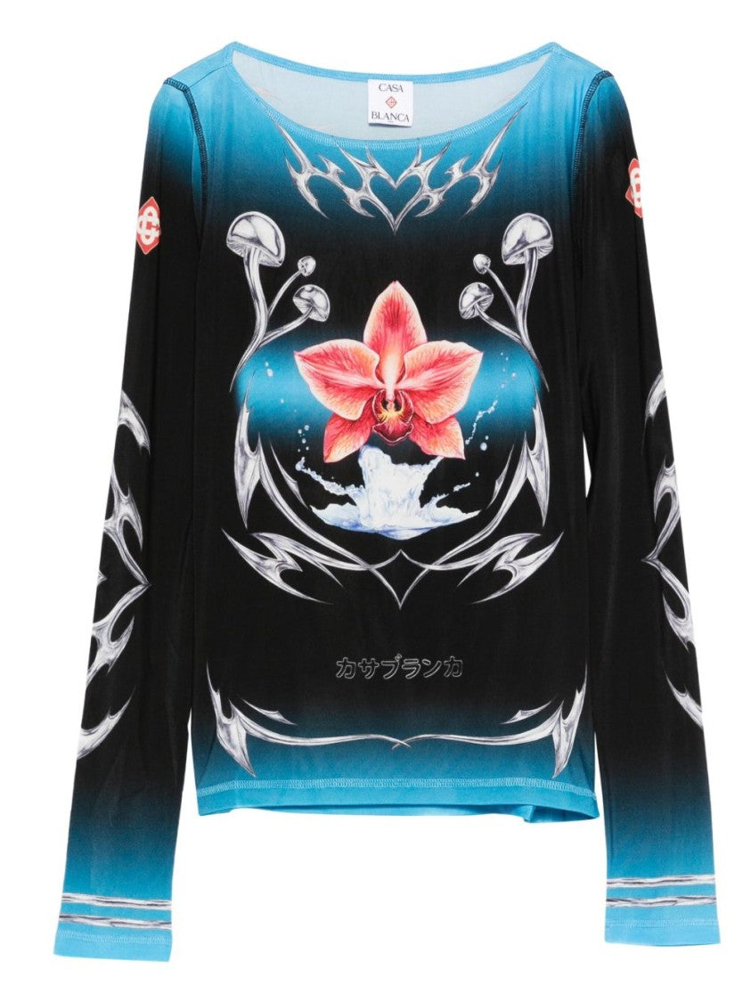 Casablanca Gradient Long-Sleeve Top With Orchid Graphic