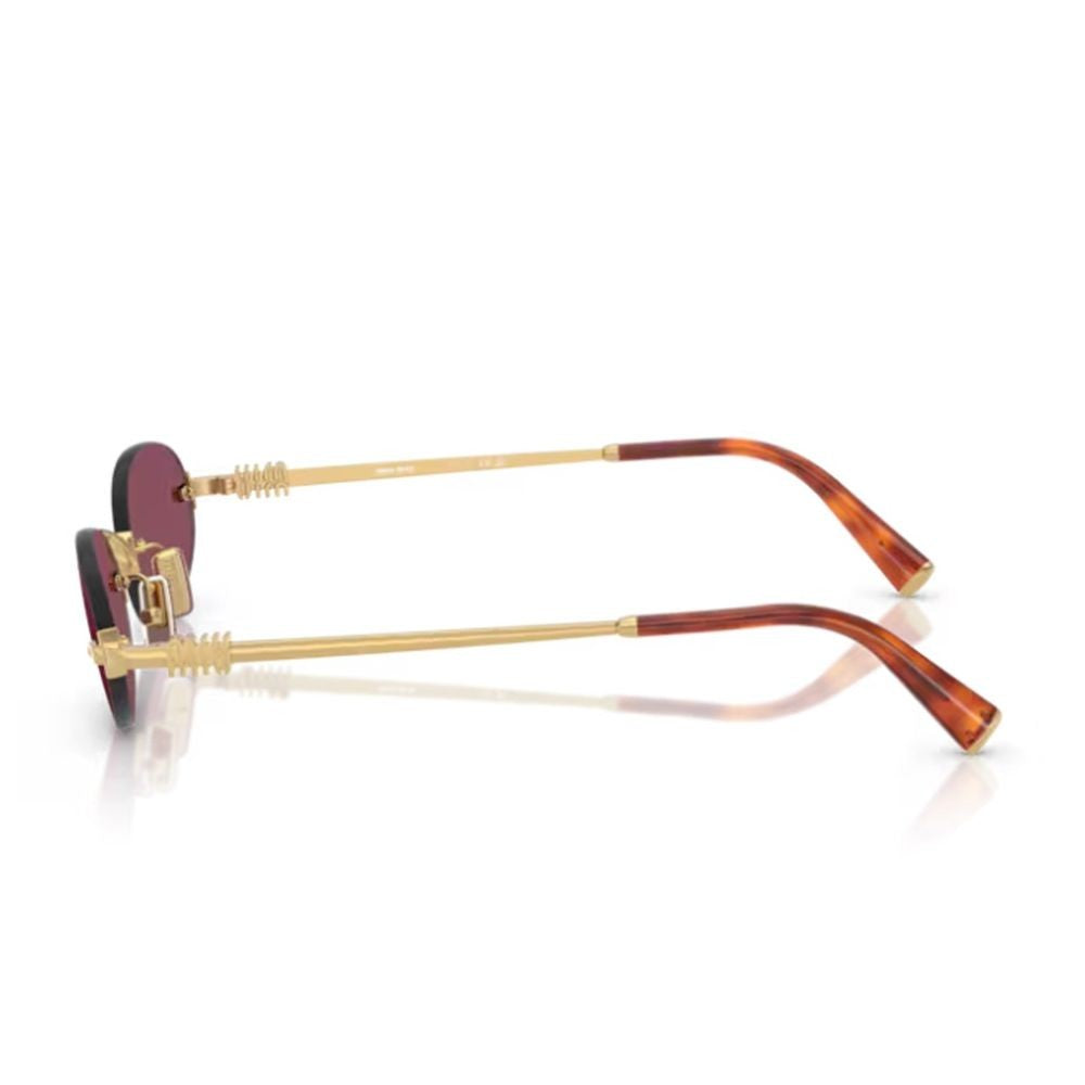 Miu Miu Rimless Gold-Tone Metal Oval Sunglasses With Bordeaux Lenses