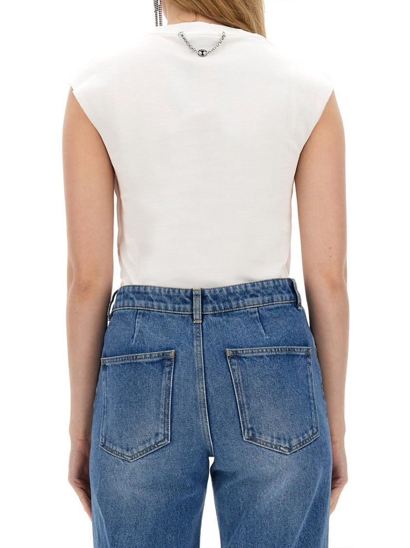 Rabanne Fitted Cotton T-Shirt With Structured Sleeves