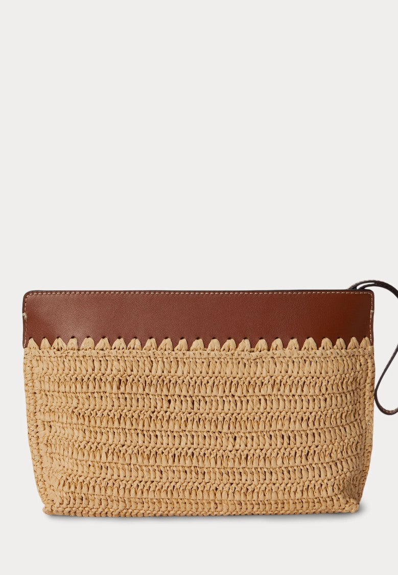 Lauren Ralph Lauren Rectangular Woven Straw Clutch With Scalloped Edge Detail