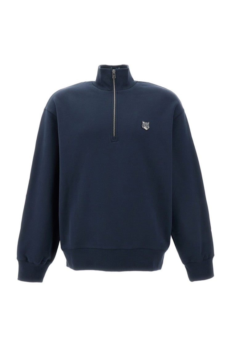 Maison Kitsuné Blue Fox Head Cotton Half-Zip Sweatshirt
