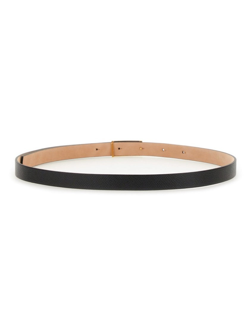 Victoria Beckham Black Slim Leather Textured Belt