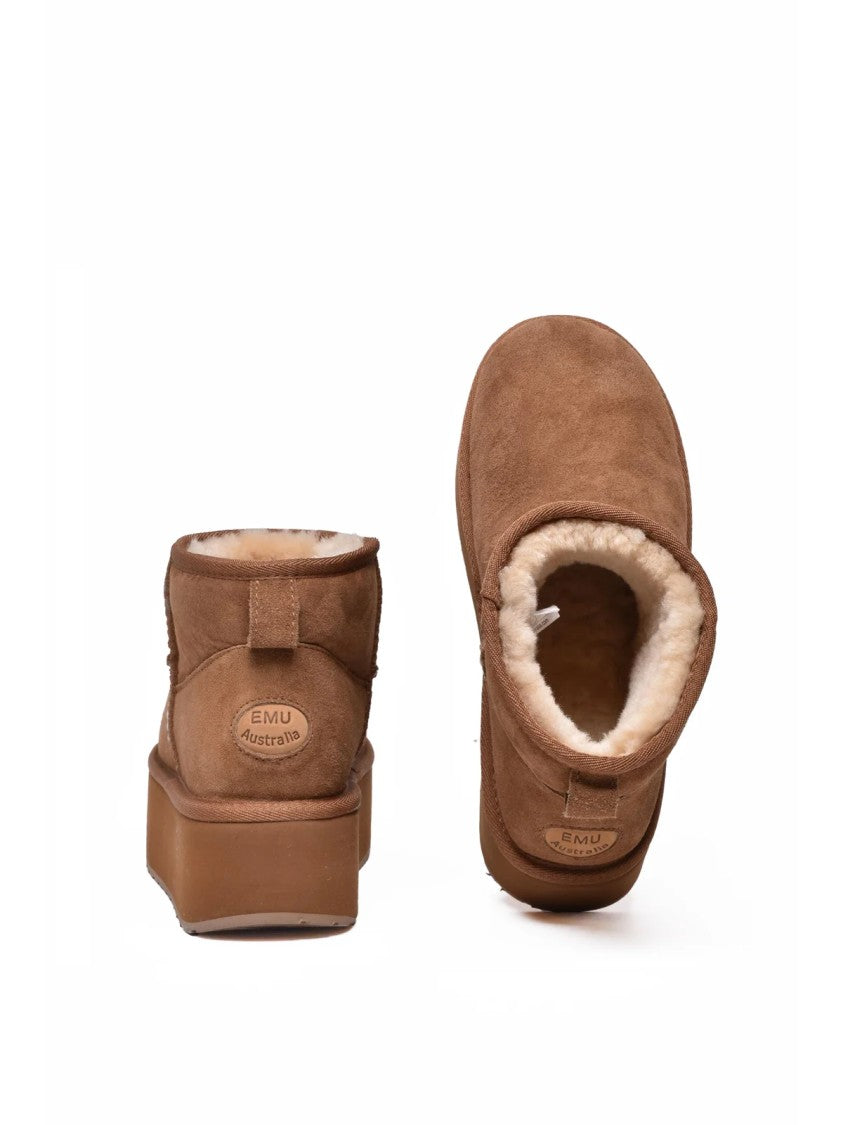 Emu Australia Brown Leather Fur Stinger Micro Flatform Ankle Boots