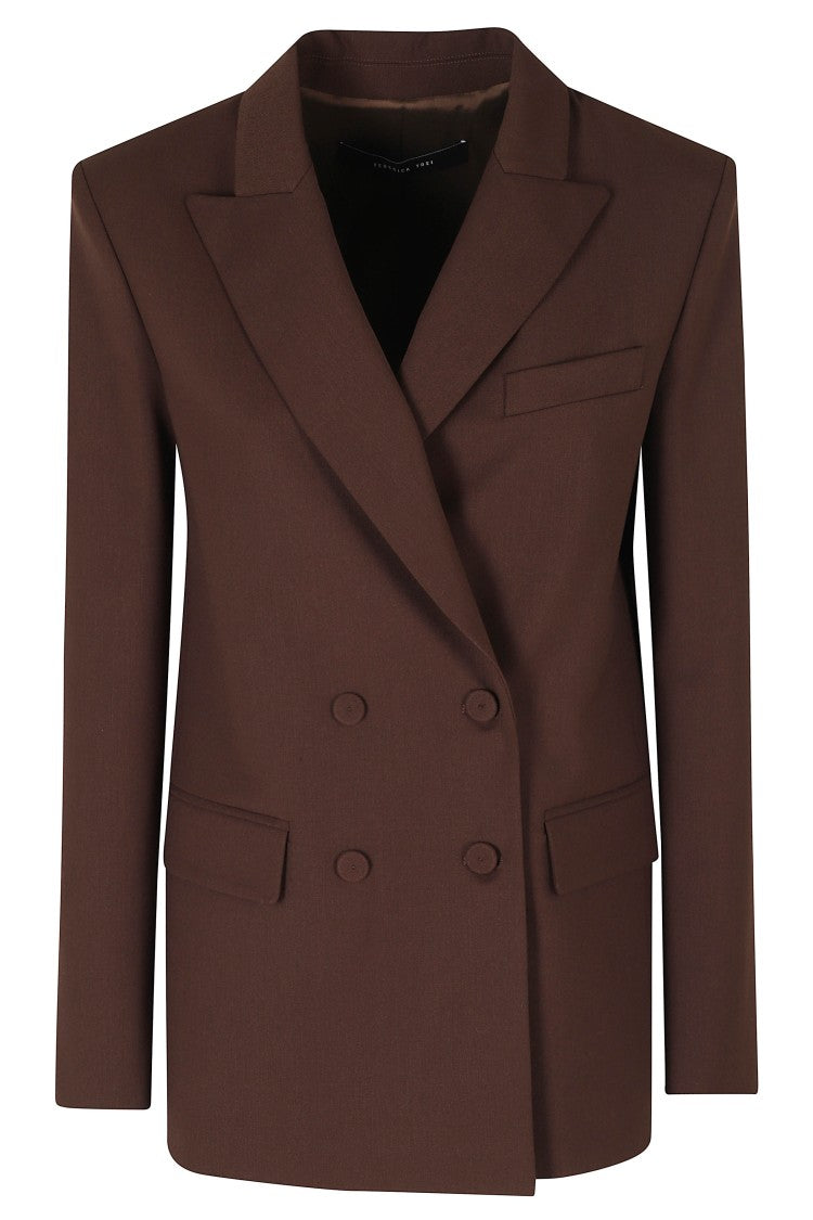 Federica Tosi Dark Brown Frescolana Double-Breasted Polyester-Blend Blazer