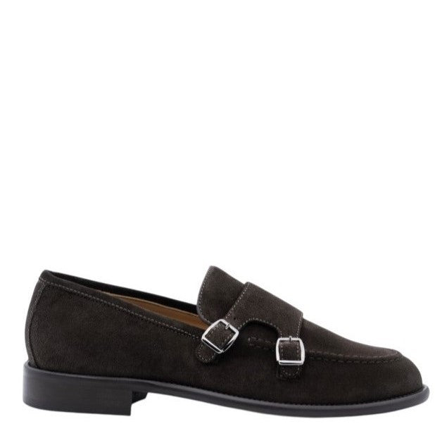 Antica Cuoieria Double-Buckle Loafer In Suede Calfskin With Satin-Finish Studs