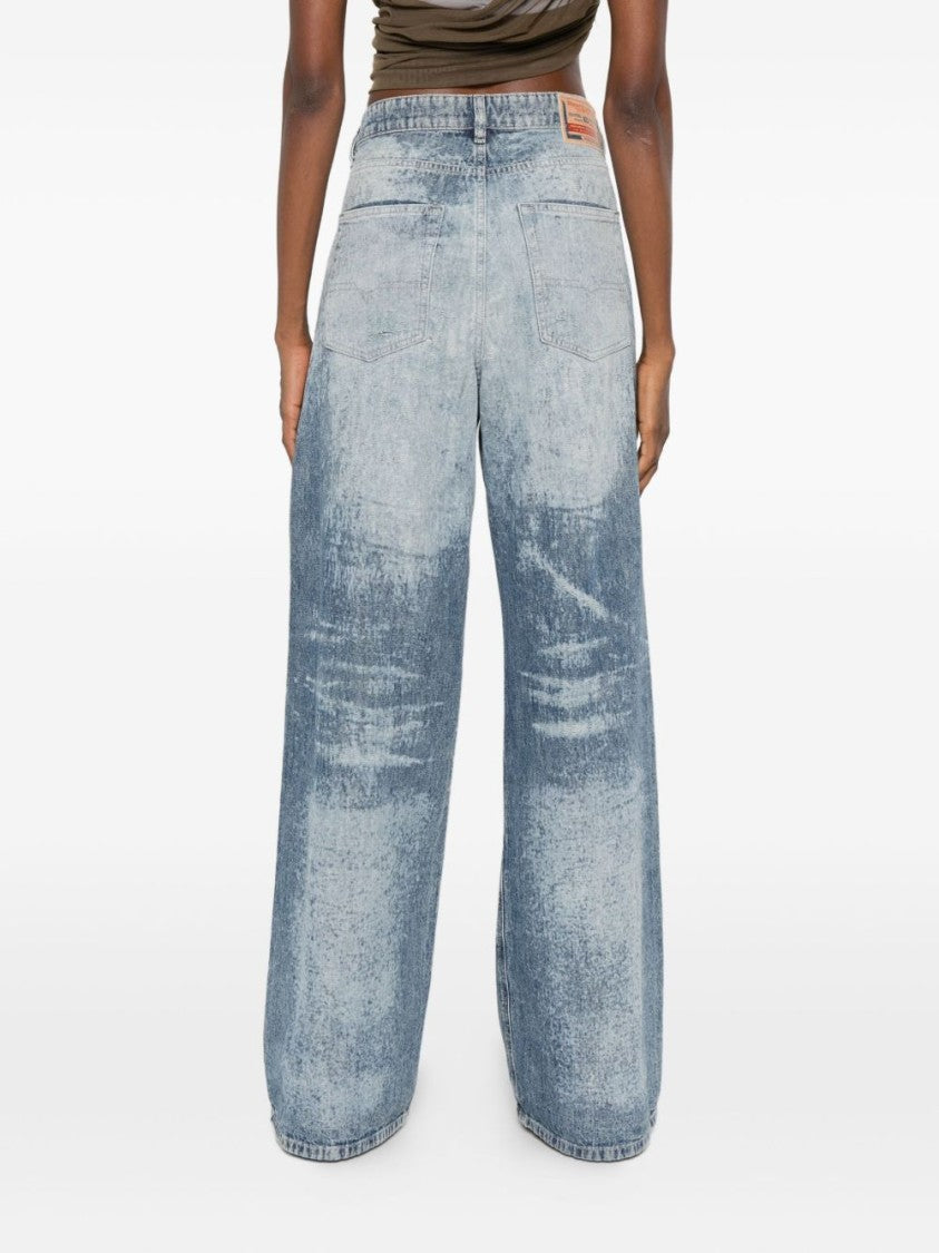 Diesel Light Blue Acid-Wash Wide-Leg Jeans