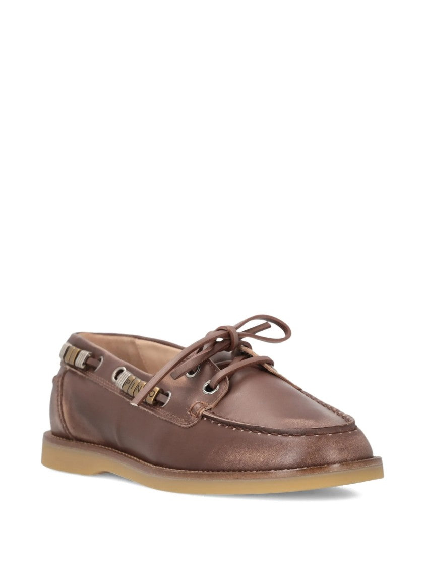 Pinko Brown Grace 01 Metallic Leather Loafers