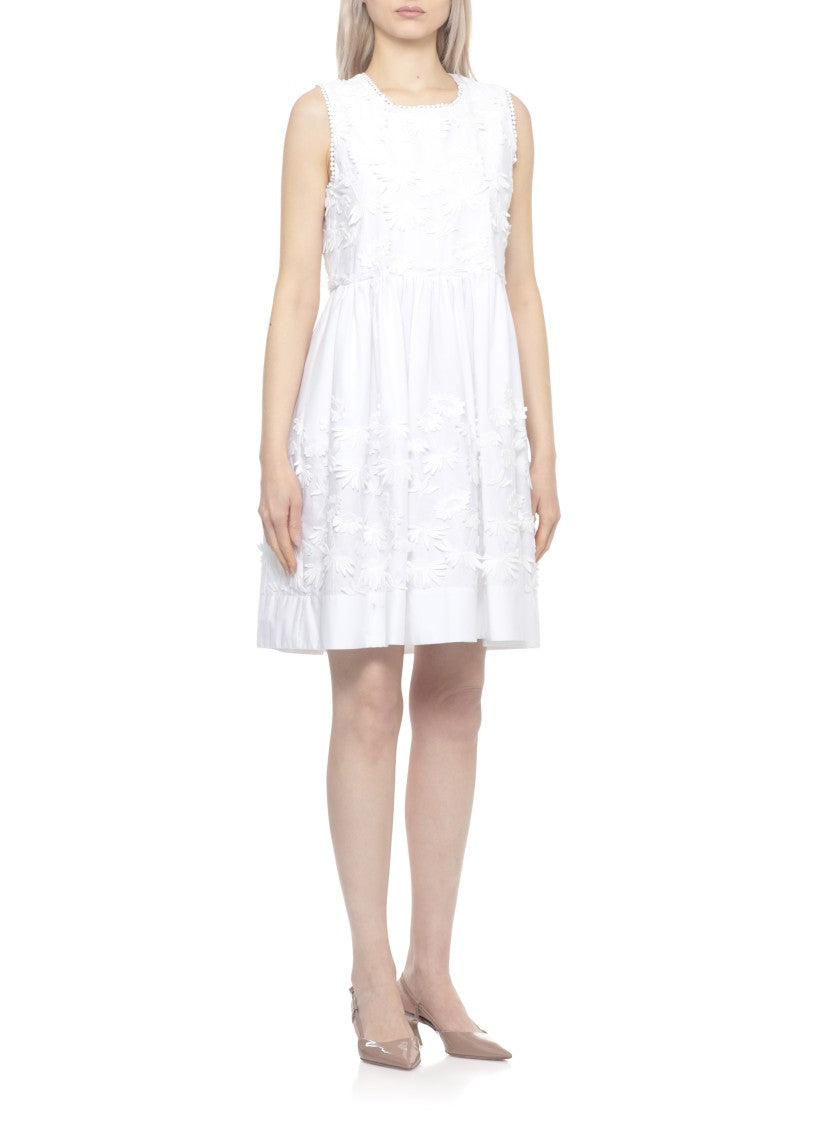 Parosh Cubo26 Floral Embroidered Cotton Dress With Flared Hem