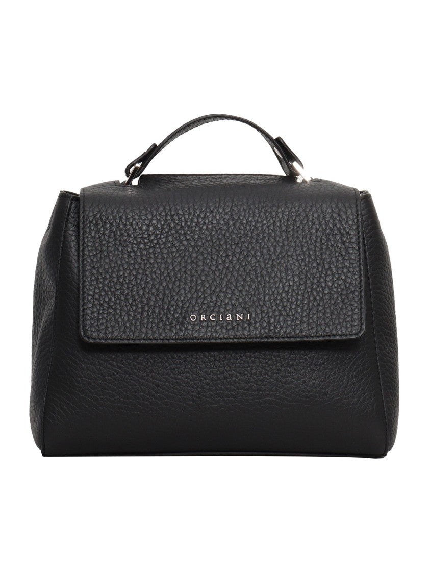 Claudio Orciani Structured Black Calf Leather Handbag With Flap Closure