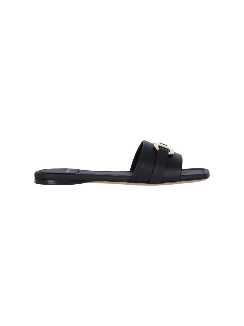 Ferragamo Slide Sandals With Gold-Tone Metal Hardware