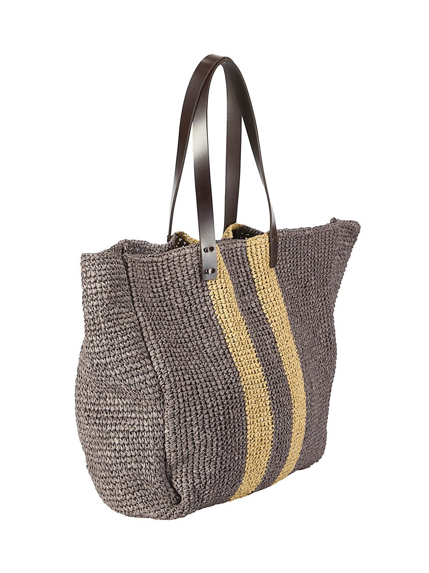 P.A.R.O.S.H. Natural Raffia Bag With Leather Handles