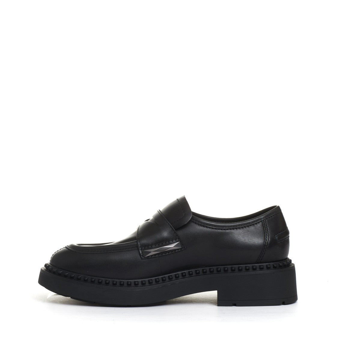 Ash Chic Black Leather Moccasin With Studs And Platform