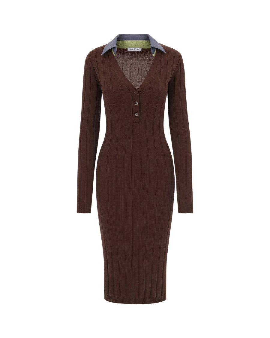 Patrizia Pepe Fitted Midi Dress With Contrasting Ribbed Collar