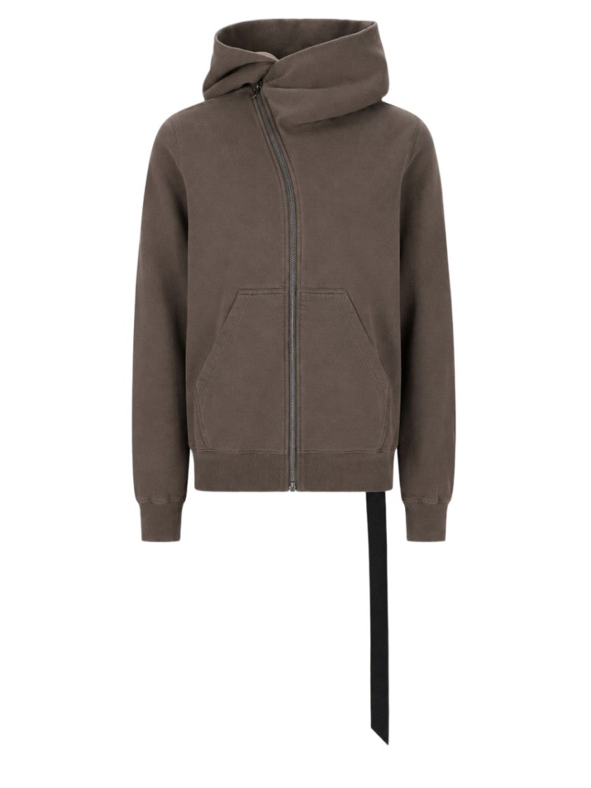 Drkshdw By Rick Owens Mountain Asymmetrical Zip Brown Cotton Hoodie