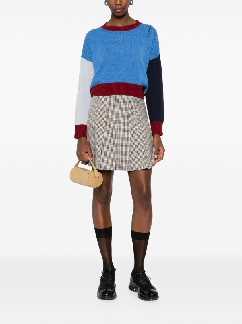 Msgm Pleated Checkered Skirt In Neutral Tones