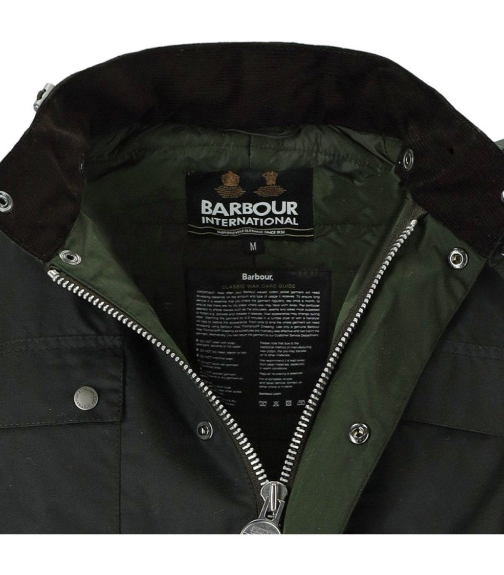 Barbour International Auto Wax Sage Green Hooded Jacket