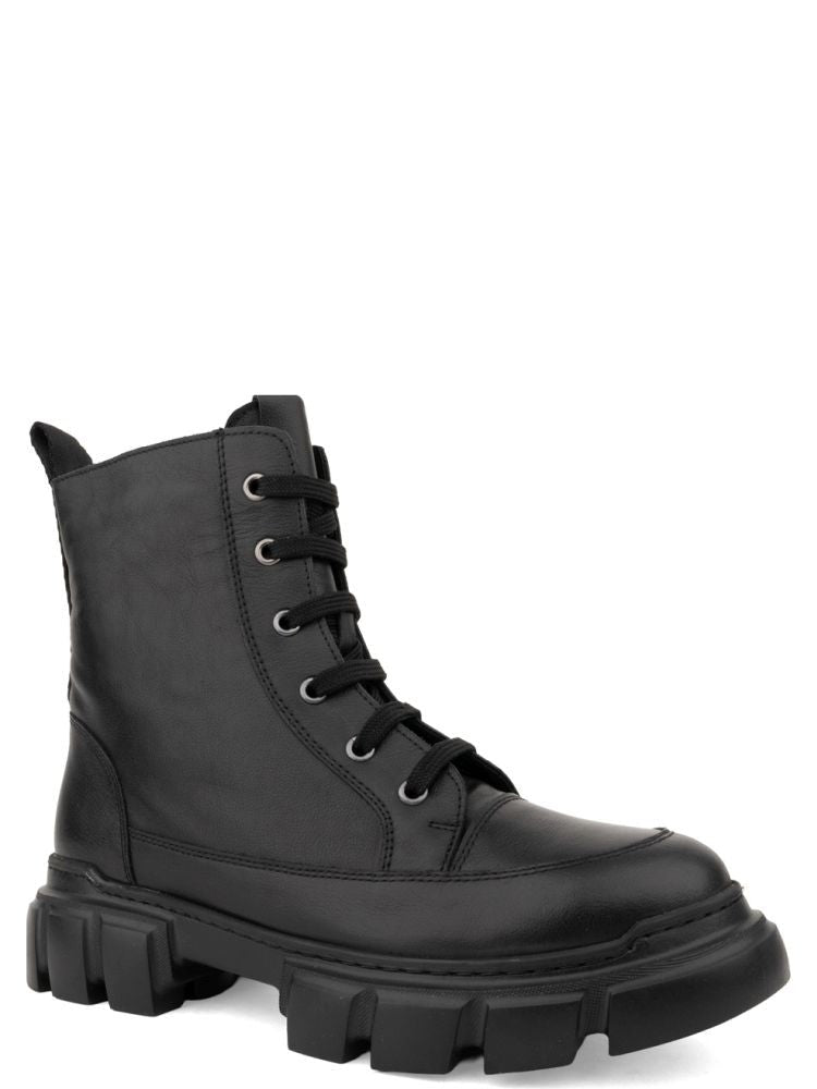 Sergio Moretti Black Lace-Up Chunky Sole Leather Ankle Boots